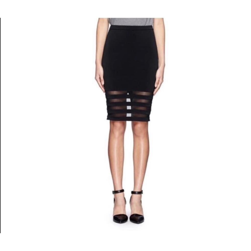 ELIZABETH AND JAMES Black Suna Mesh Panel Pencil Stretchy Skirt XS EUC